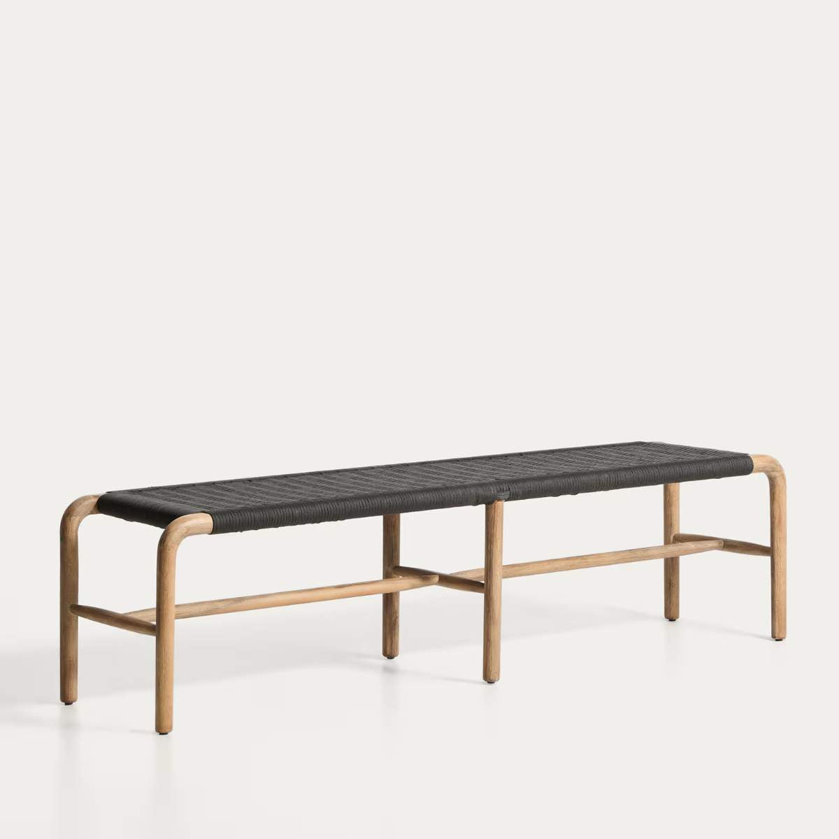 Kave Home Alipa bench in FSC 100% solid acacia wood and dark grey rope cord 200 cm