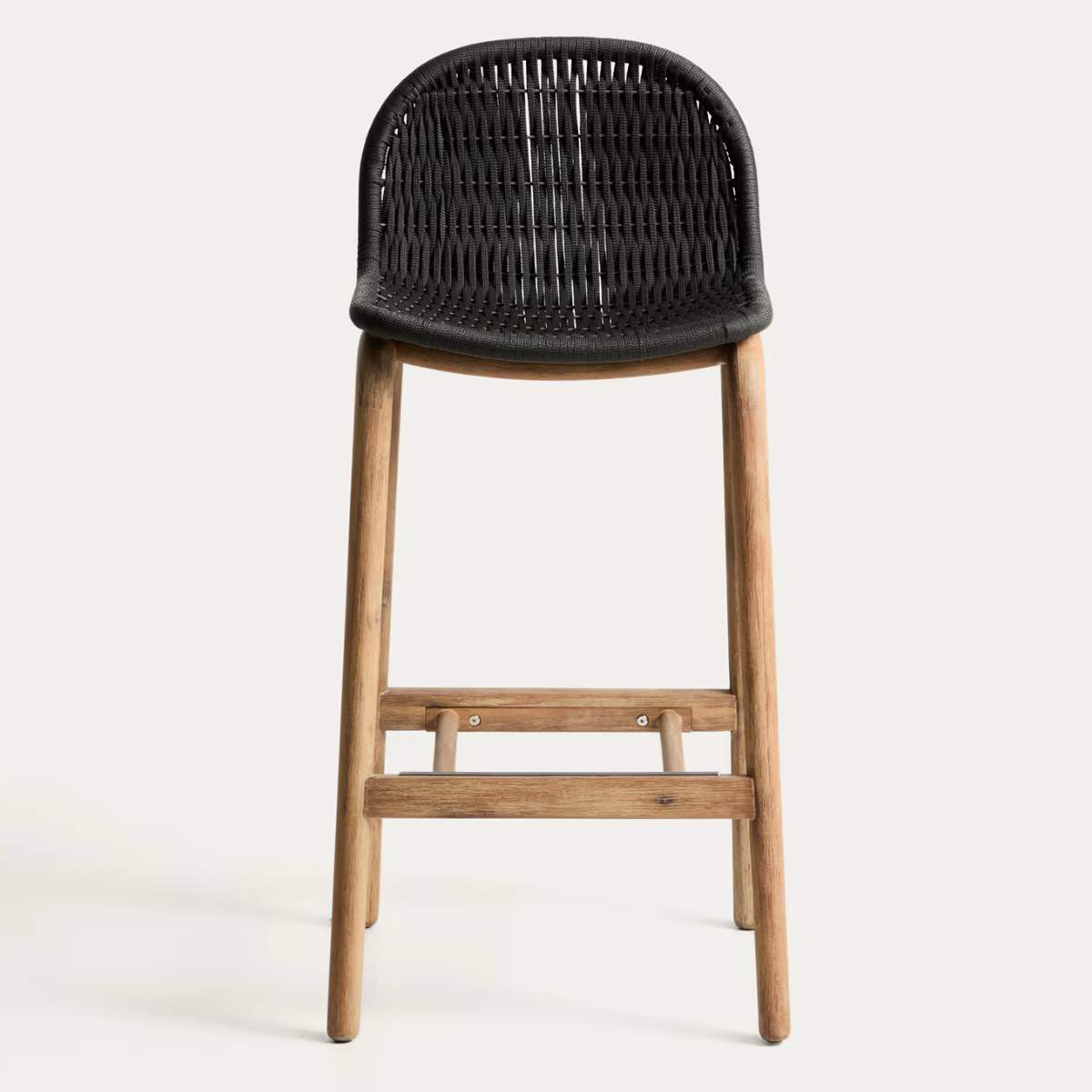 Kave Home Alipa stool in FSC 100% solid acacia wood and dark grey rope cord 75 cm