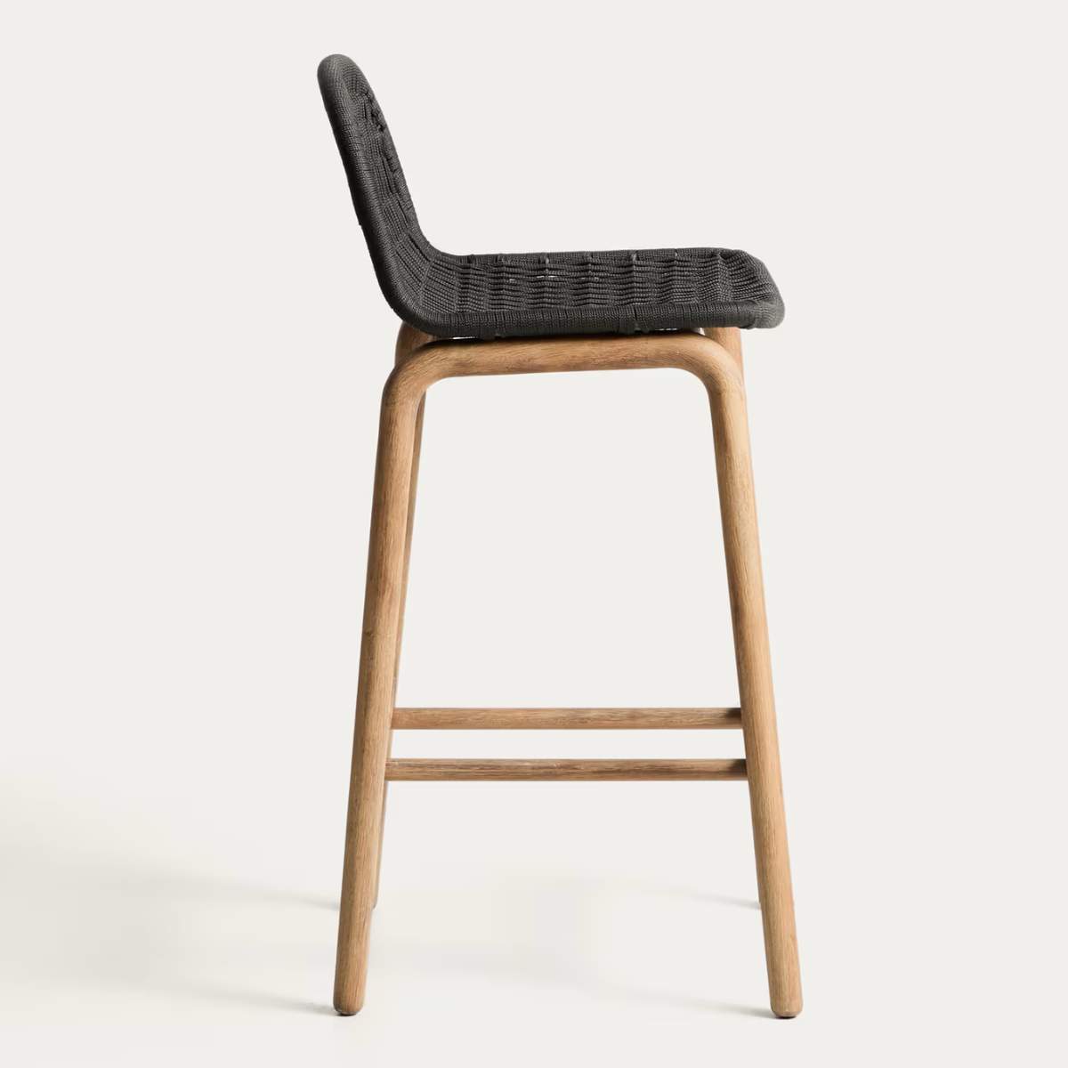 Kave Home Alipa stool in FSC 100% solid acacia wood and dark grey rope cord 75 cm