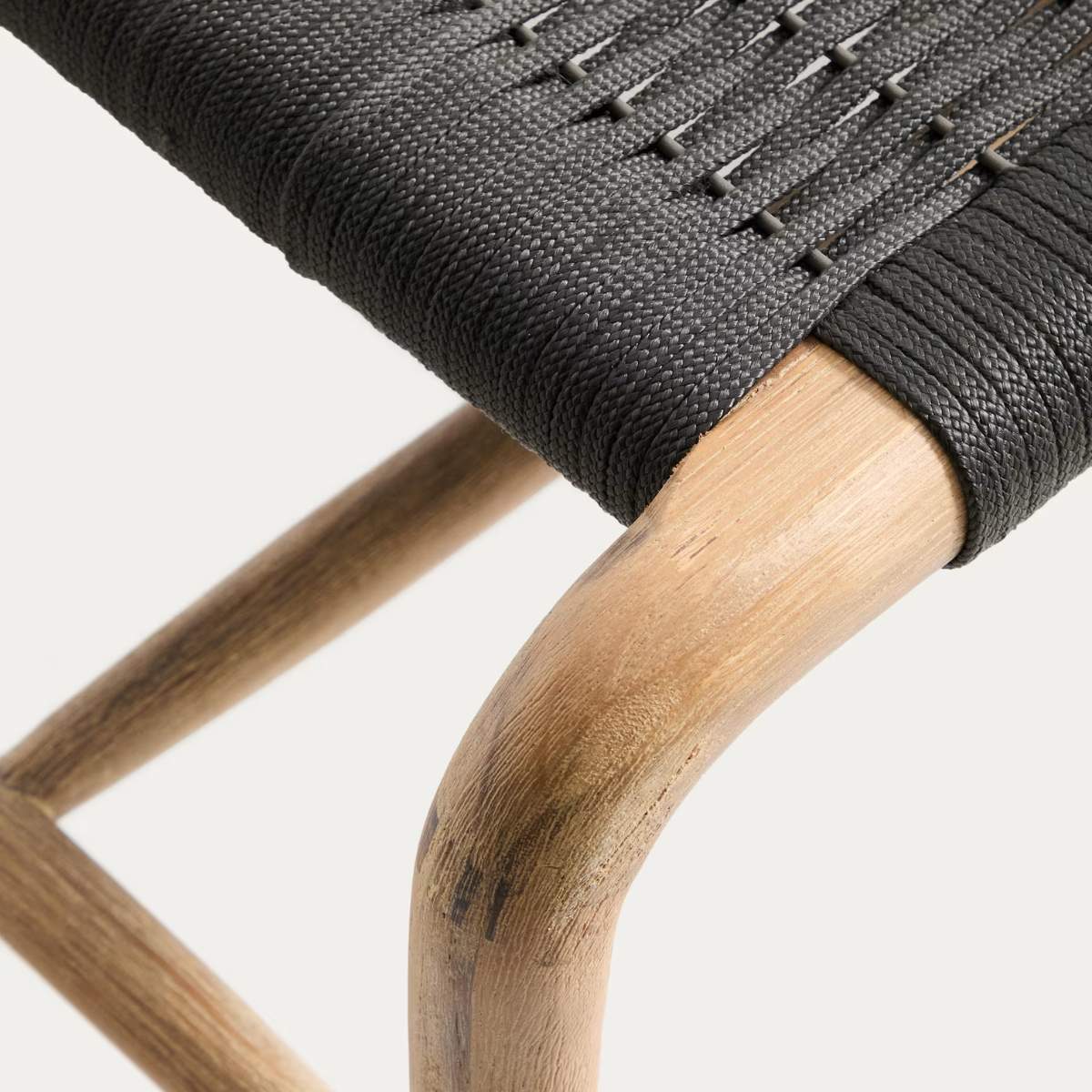 Kave Home Alipa bench in FSC 100% solid acacia wood and dark grey rope cord 200 cm