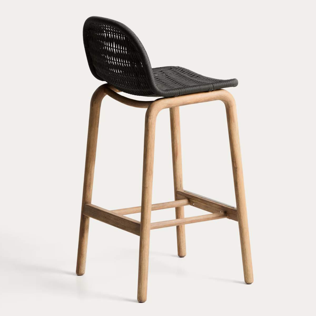 Kave Home Alipa stool in FSC 100% solid acacia wood and dark grey rope cord 75 cm