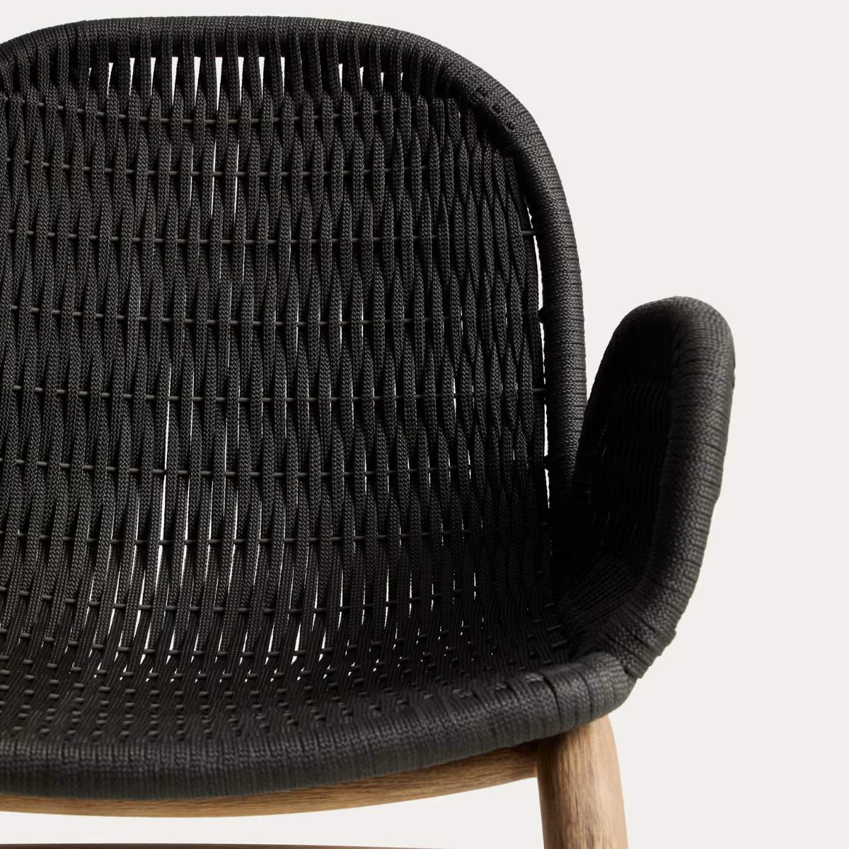 Kave Home Alipa chair with armrests in FSC 100% solid acacia wood and dark grey rope cord