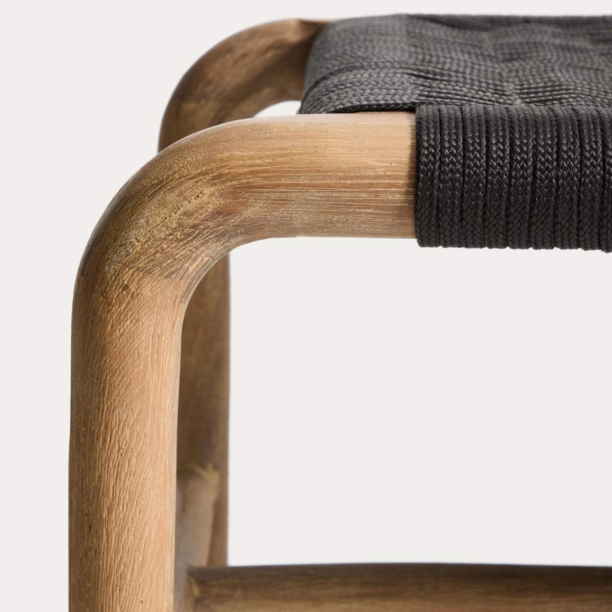 Kave Home Alipa bench in FSC 100% solid acacia wood and dark grey rope cord 200 cm