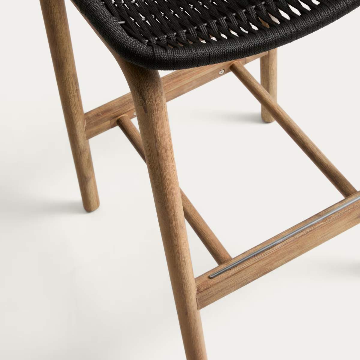 Kave Home Alipa stool in FSC 100% solid acacia wood and dark grey rope cord 75 cm