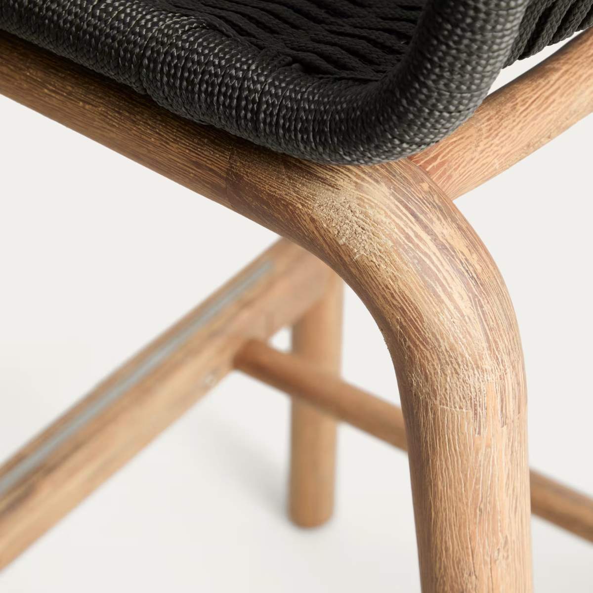Kave Home Alipa stool in FSC 100% solid acacia wood and dark grey rope cord 75 cm