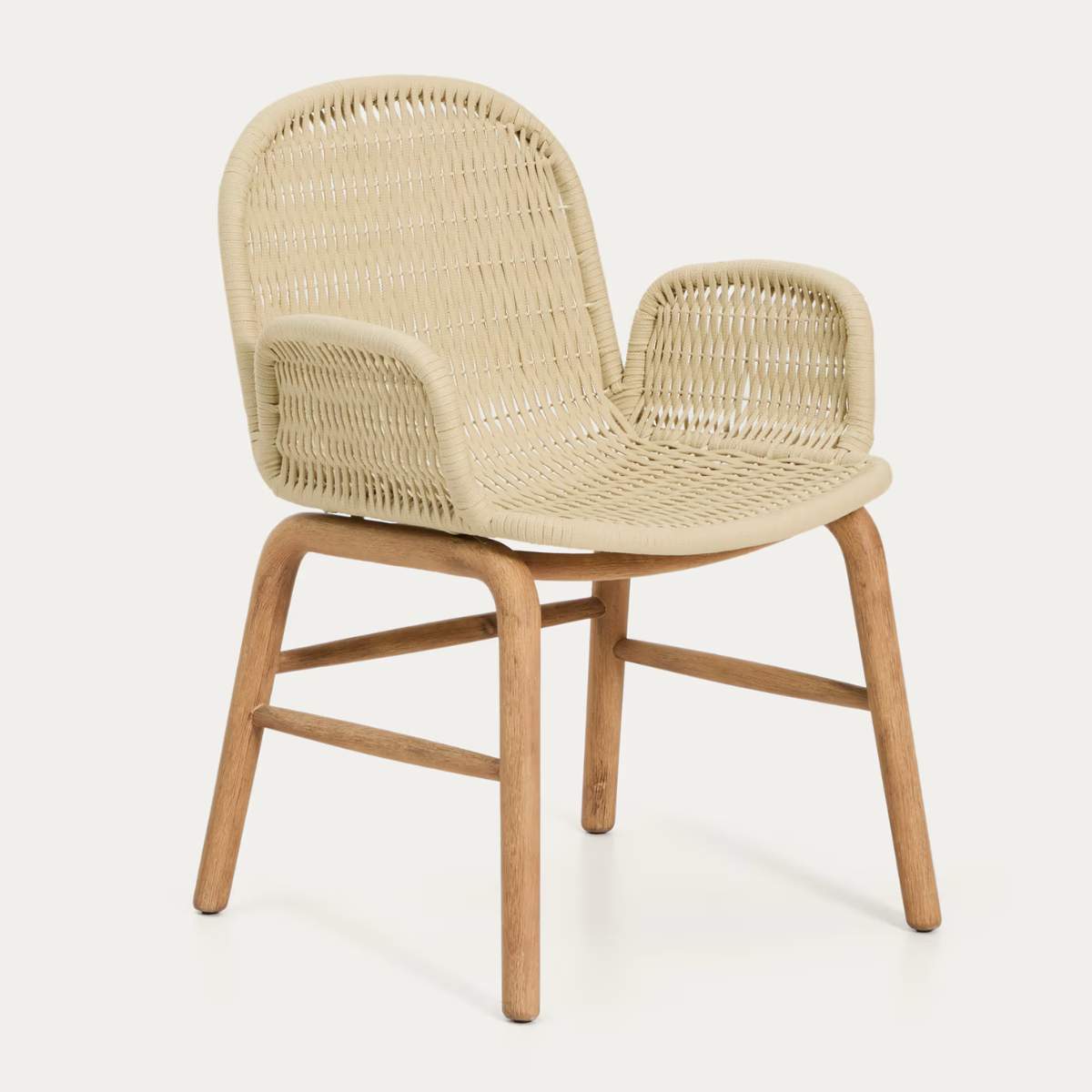 Kave Home Alipa chair with armrests in FSC 100% solid acacia wood and dark grey rope cord