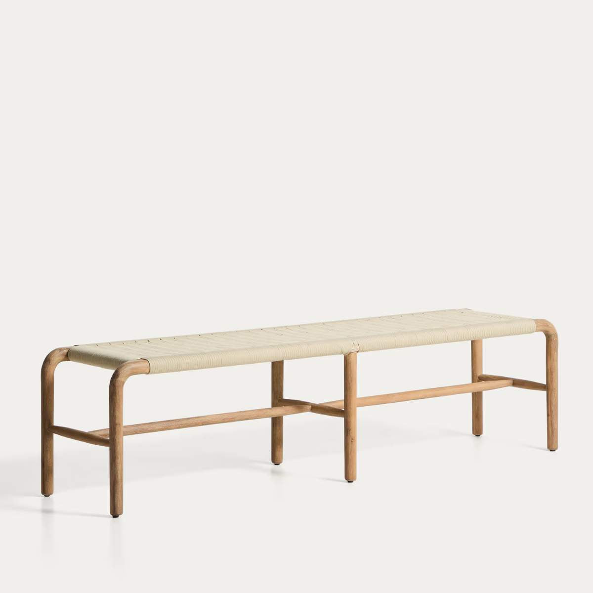 Kave Home Alipa bench in FSC 100% solid acacia wood and dark grey rope cord 200 cm