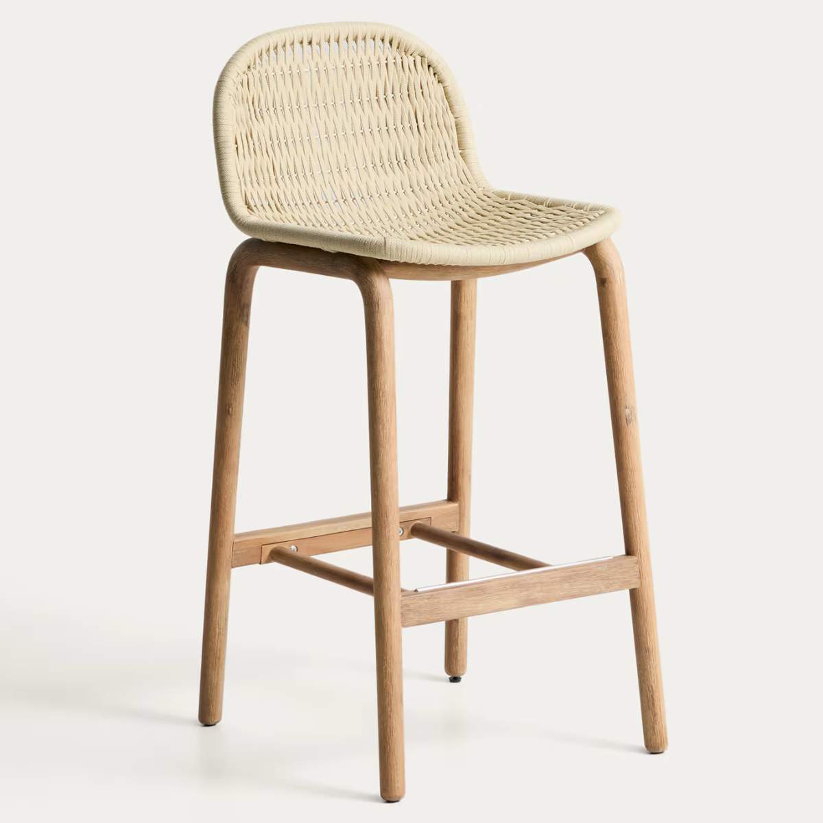 Kave Home Alipa stool in FSC 100% solid acacia wood and dark grey rope cord 75 cm