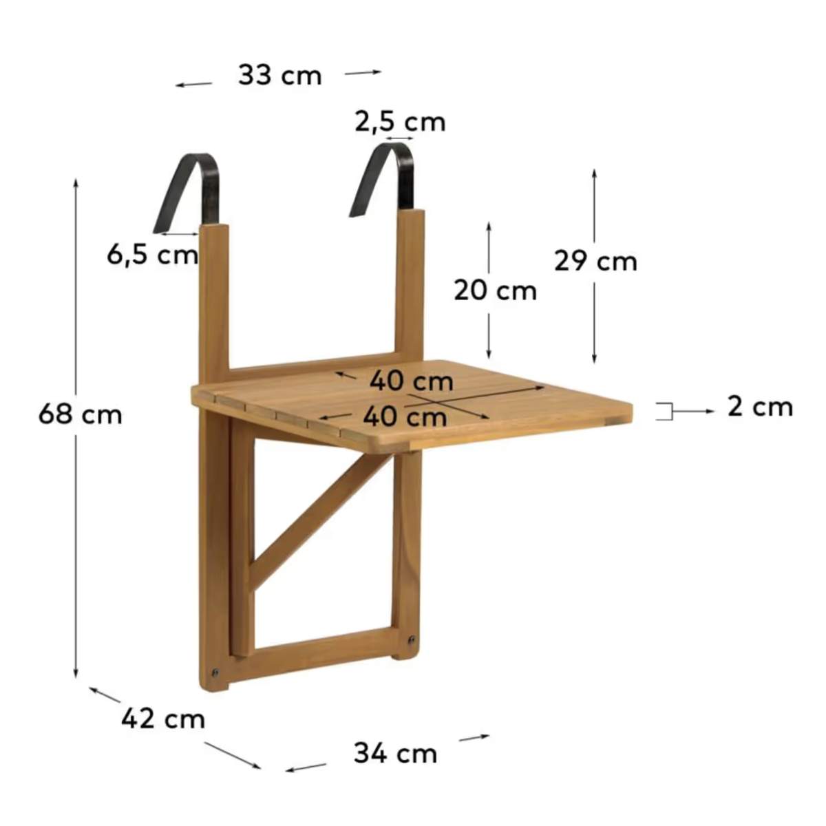 Kave Home Amarillis folding balcony table made from solid acacia wood, 40 x 42 cm FSC 100%