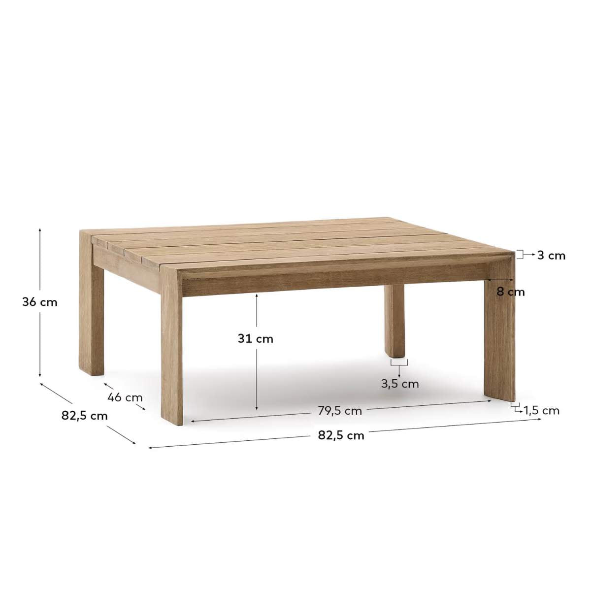 Kave Home Ambra coffee table in solid acacia wood with light finish 82.5 x 82.5cm FSC 100%