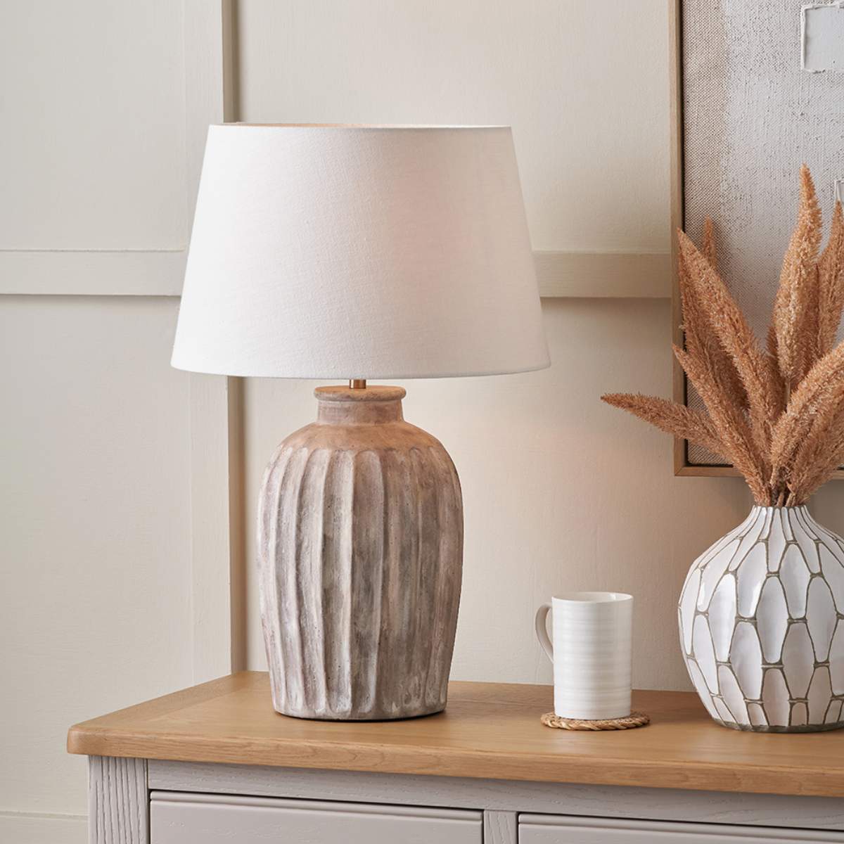 Pacific Lifestyle Ambrosia Natural Grooved Stoneware Table Lamp Base
