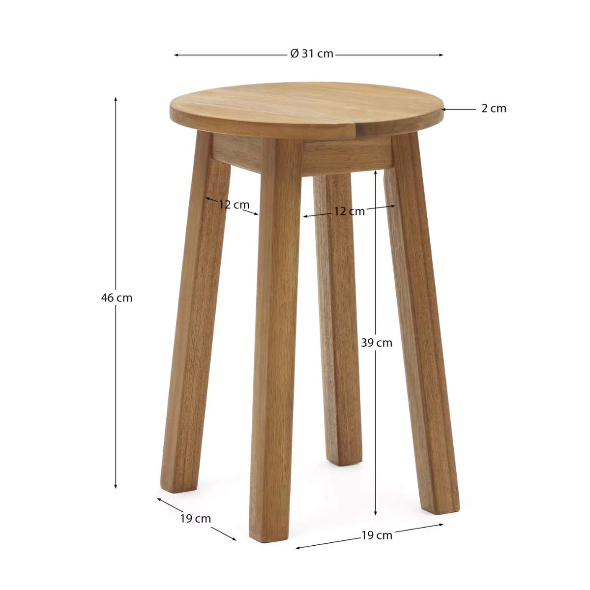 Kave Home Amel outdoor footrest made from solid acacia wood FSC 100%.