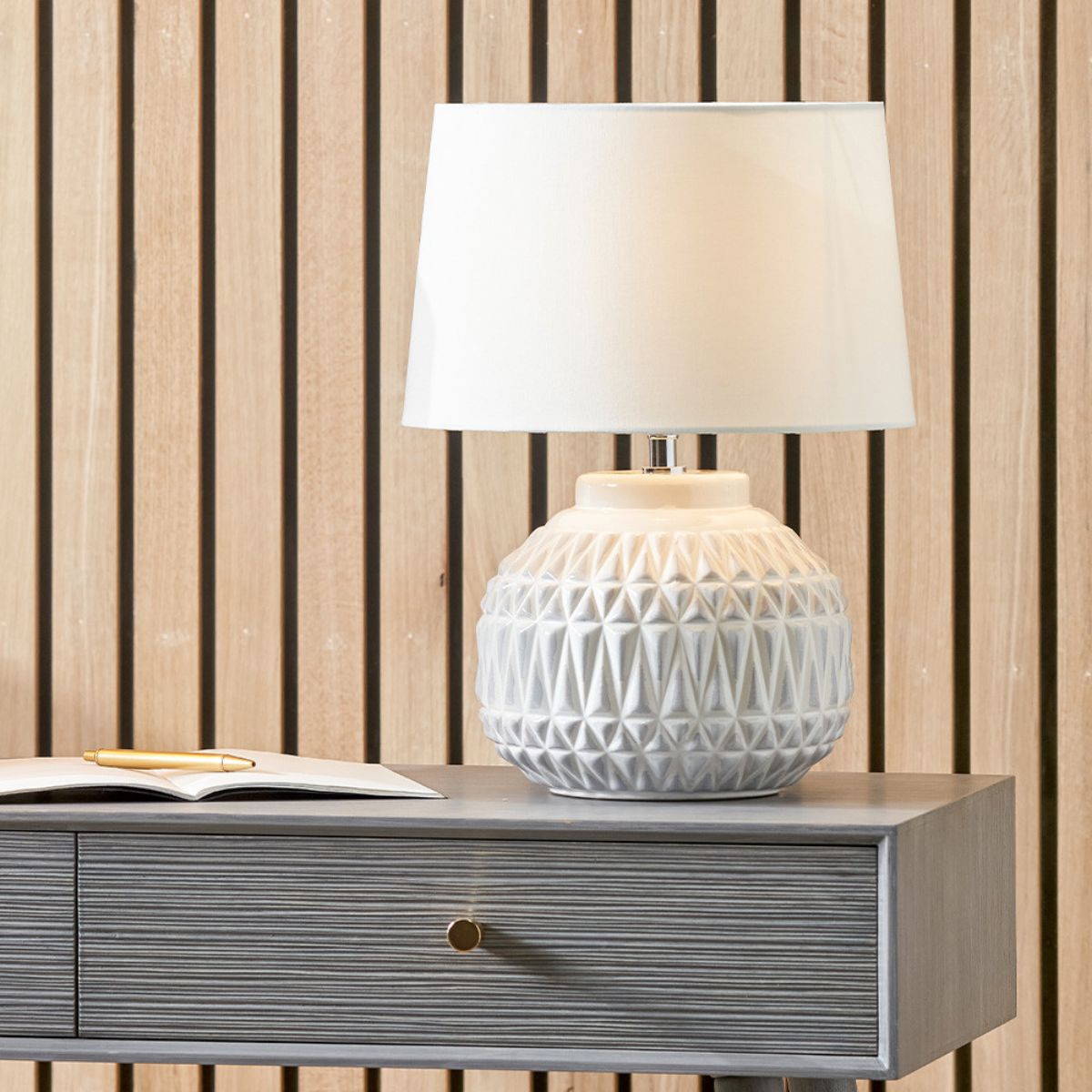 Pacific Lifestyle Anneli Warm White Aztec Texture Ceramic Table Lamp