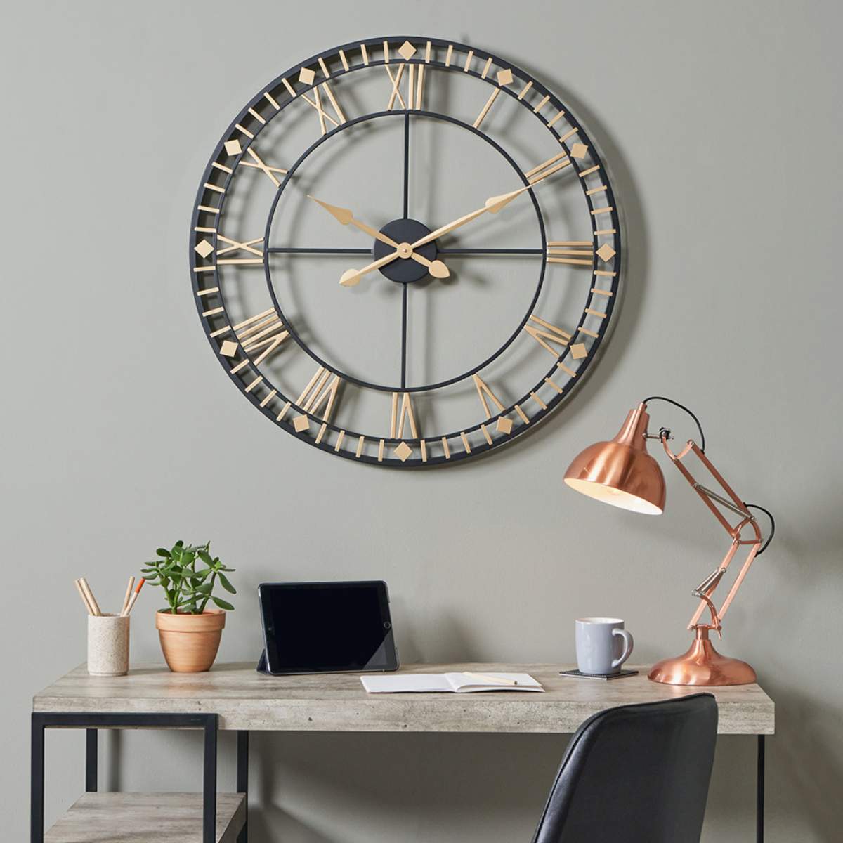 Pacific Lifestyle Antique Bronze and Gold Metal Round Wall Clock Large