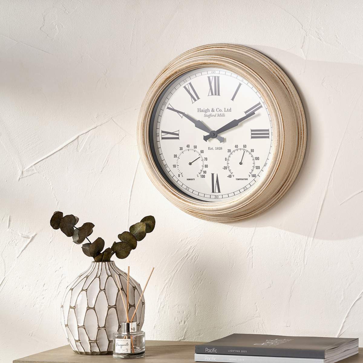 Pacific Lifestyle Antique Effect Gold Brushed Cream Indoor Outdoor Wall Clock