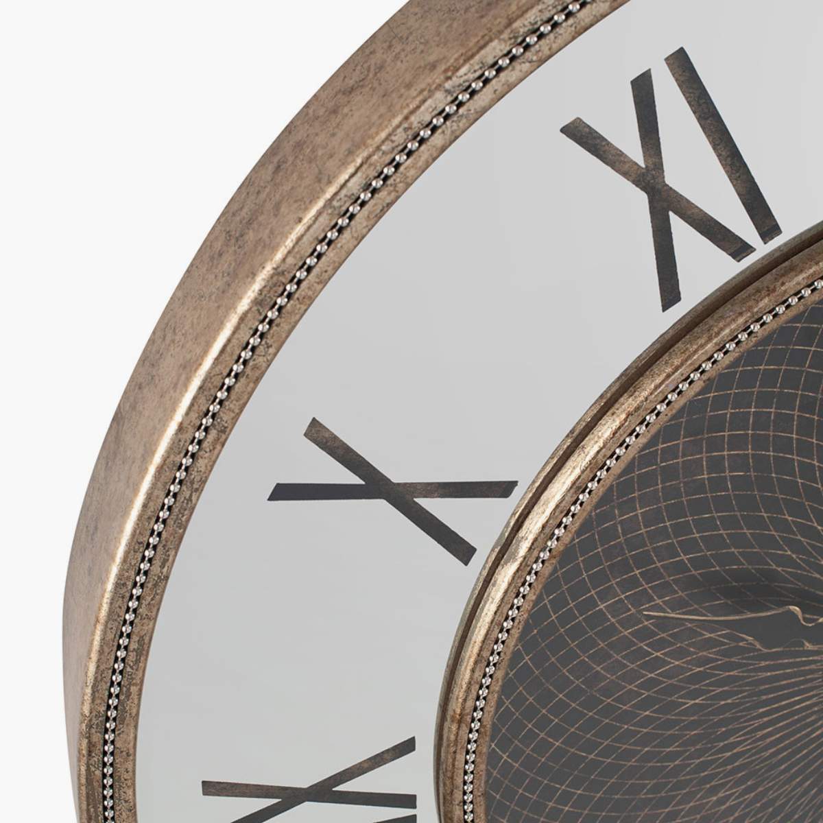 Pacific Lifestyle Antique Gold Wood and Geo Print Mirror Wall Clock