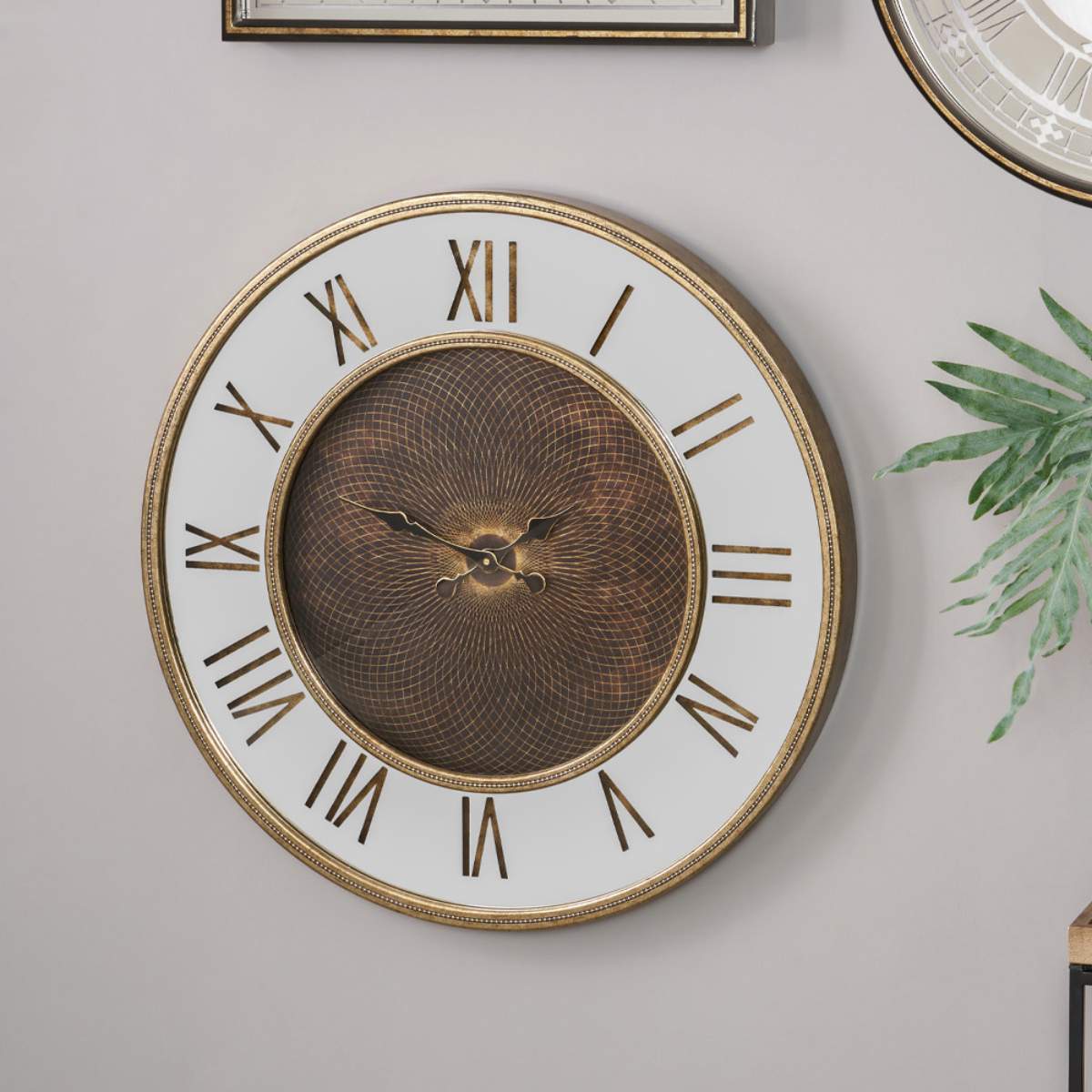 Pacific Lifestyle Antique Gold Wood and Geo Print Mirror Wall Clock