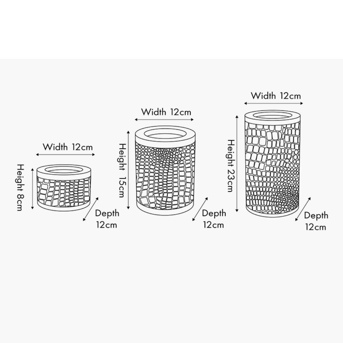 Pacific Lifestyle S/3 Antique Silver Croc Print Metal Pillar Candle Holders