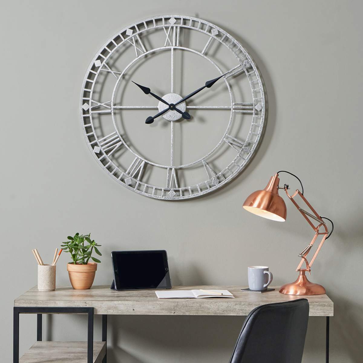 Pacific Lifestyle Antique Silver Metal Round Wall Clock Large