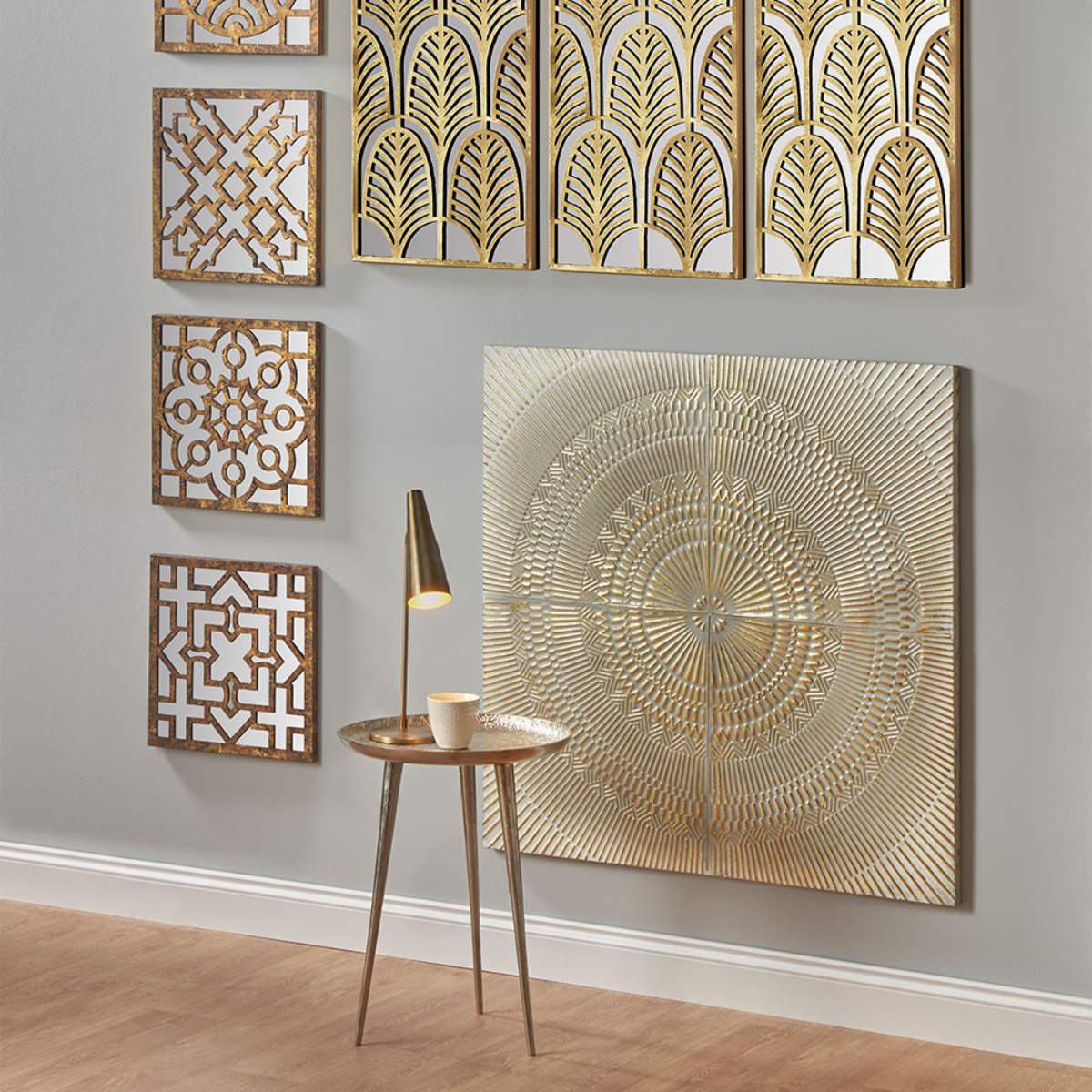 Pacific Lifestyle Antique White and Gold Textured Metal Wall Art