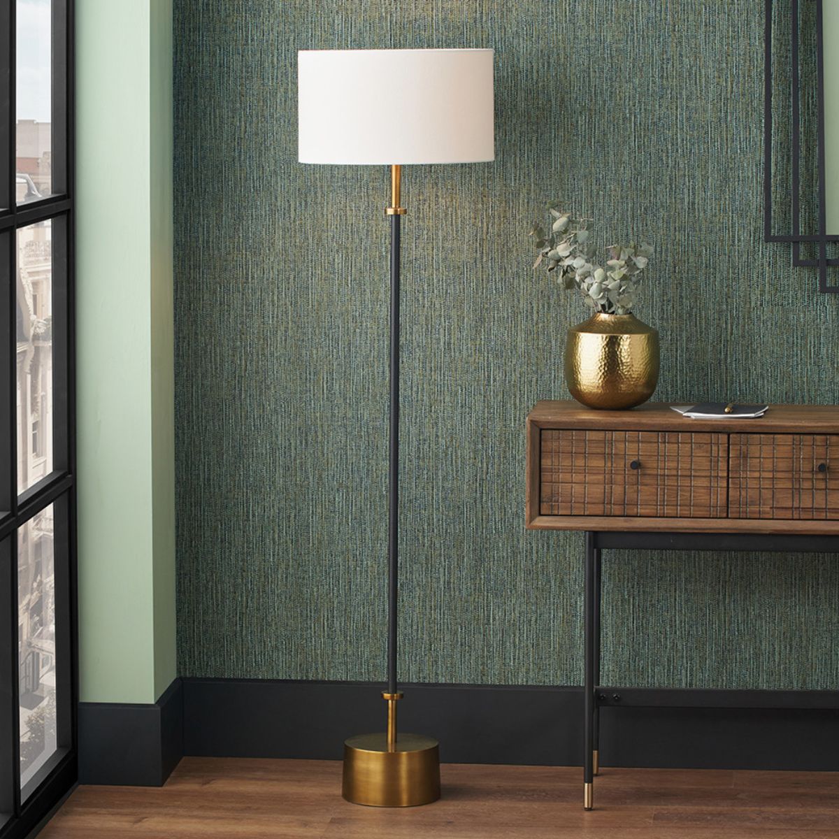 Pacific Lifestyle Antoine Black Croc and Antique Brass Metal Floor Lamp Base