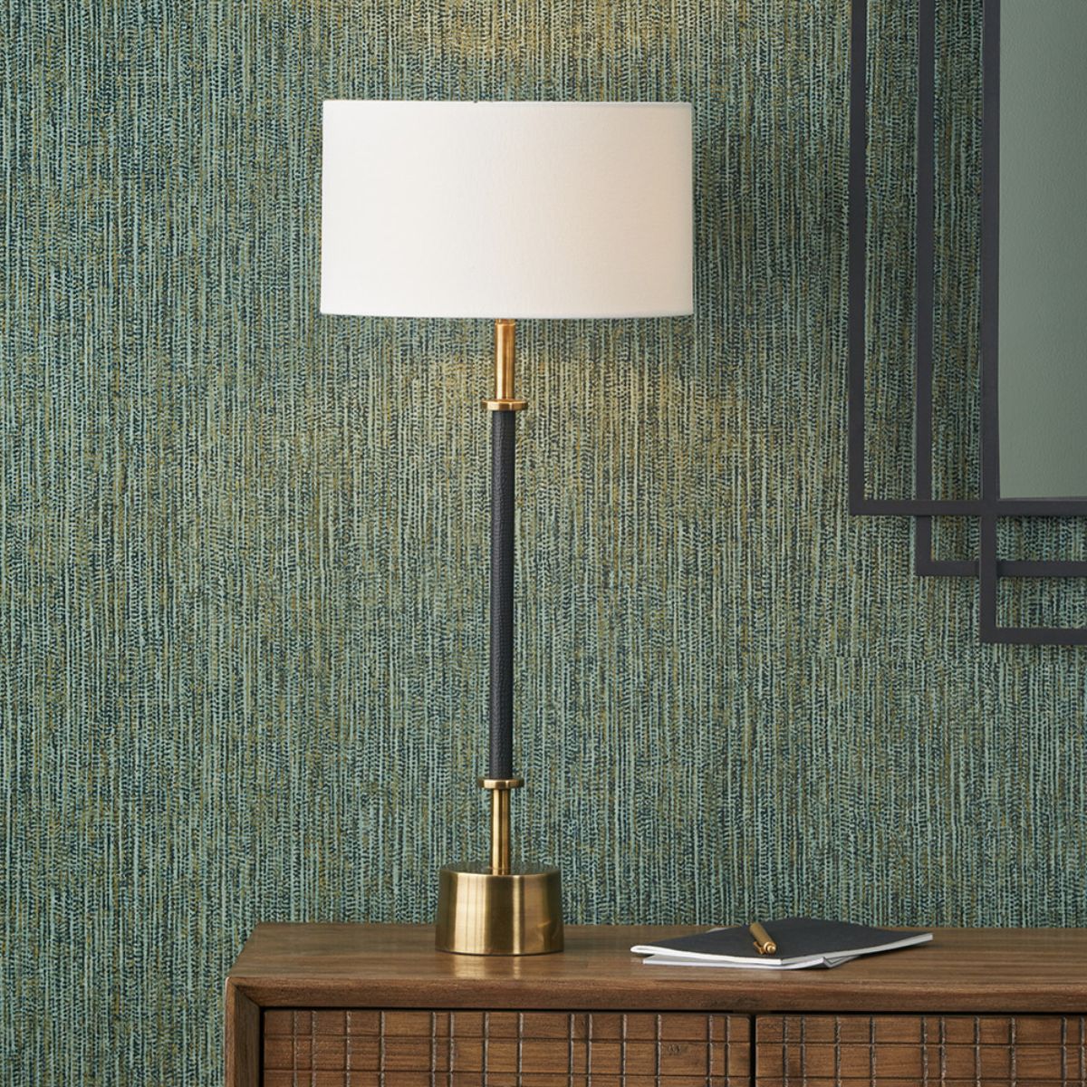 Pacific Lifestyle Antoine Black Croc and Antique Brass Metal Table Lamp Base