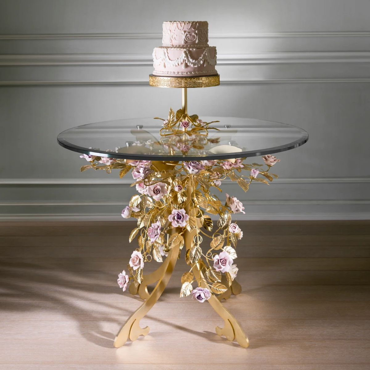 Villari Marie Antoinette Dining Table - Gold & Pink