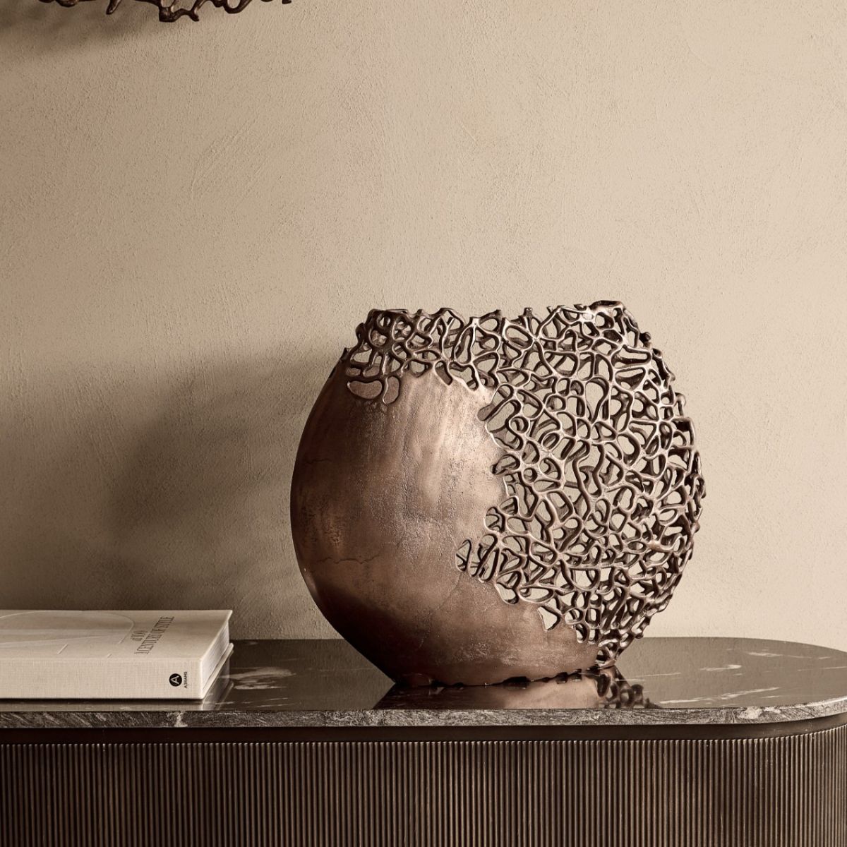 Libra Interiors Apo Coral Raw Bronze Ellipse Vase
