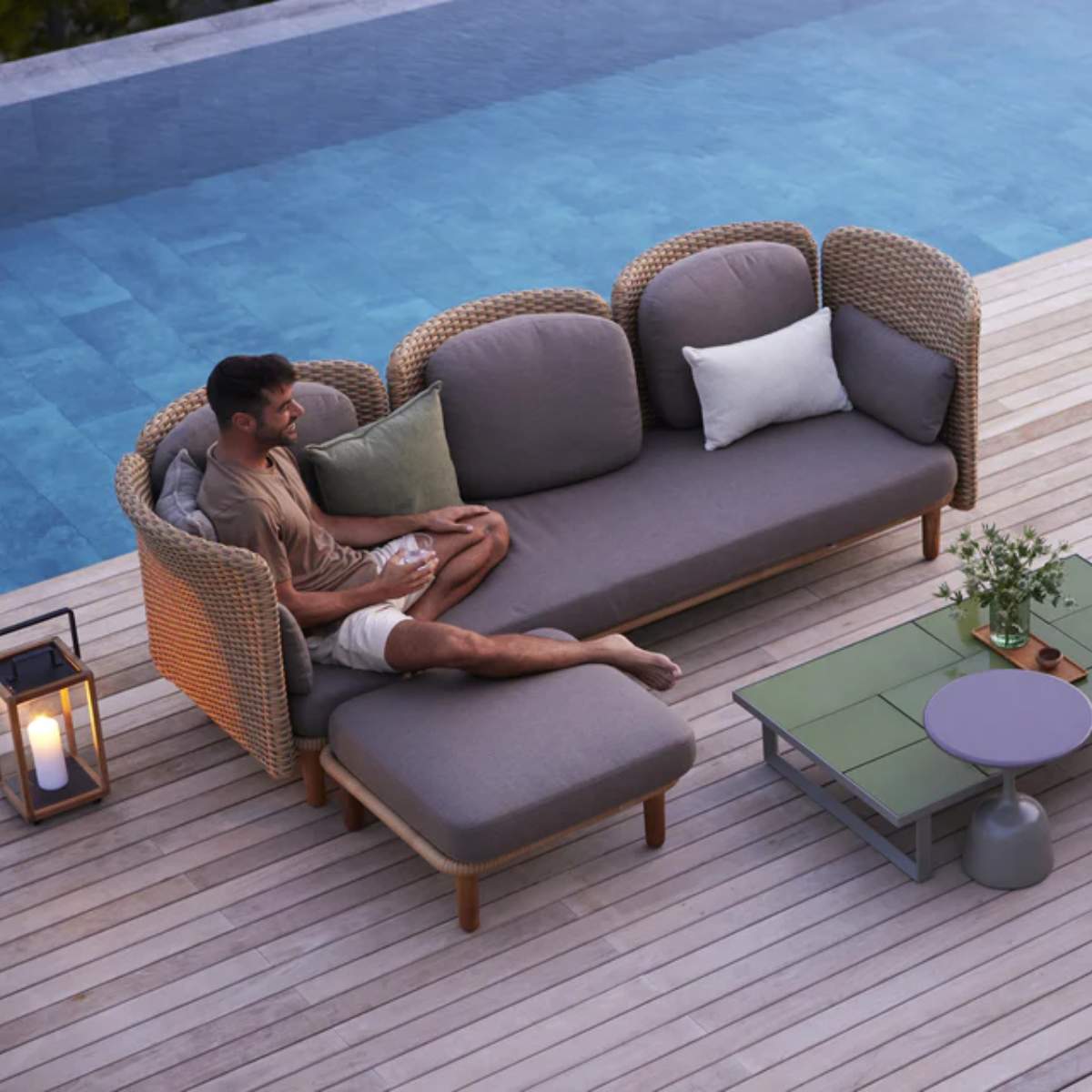Cane-line Arch 3-Seater Sofa w/ Low Arm/Backrest & Chaise Lounge