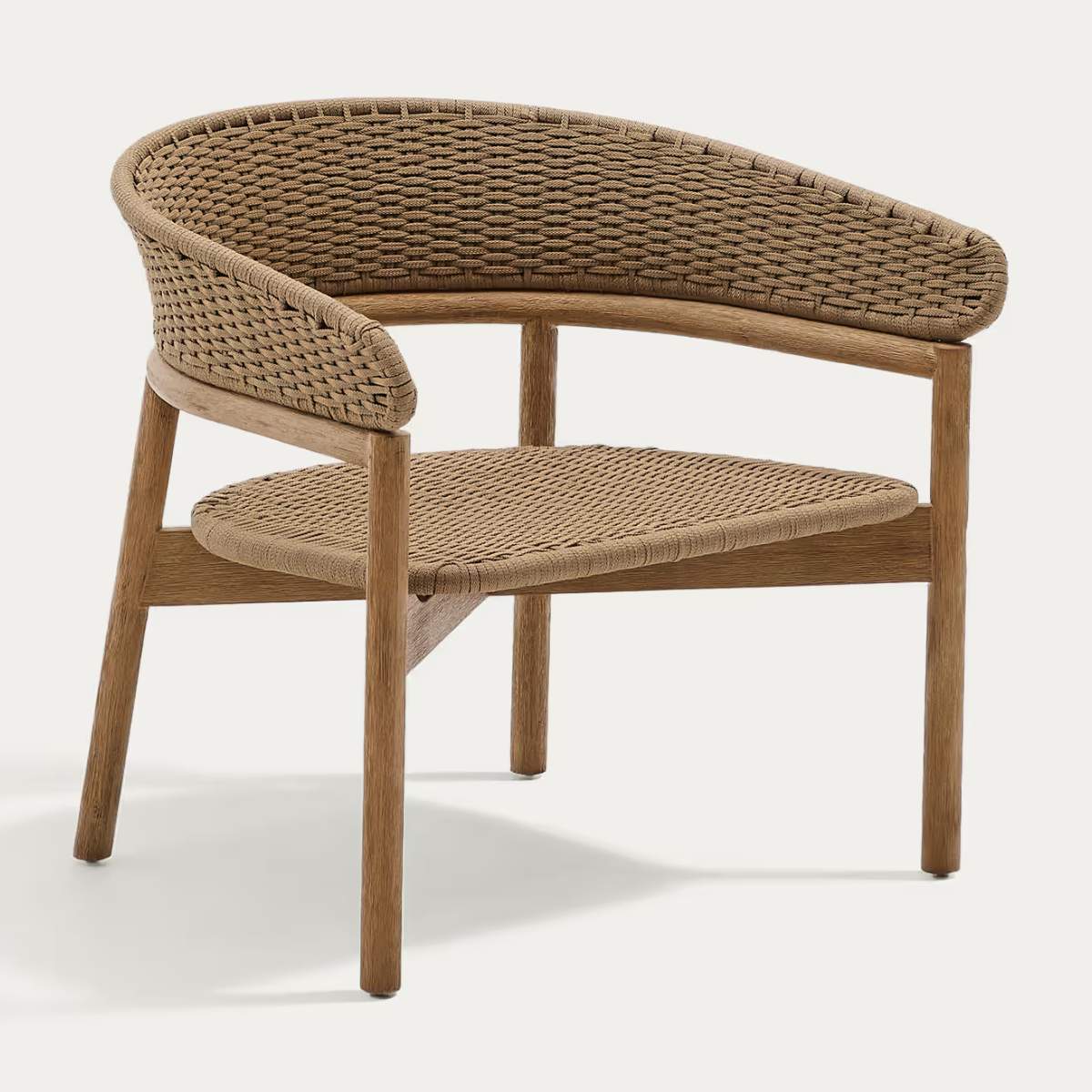 Kave Home Arinella armchair in FSC 100% solid acacia wood with natural finish and beige rope cord