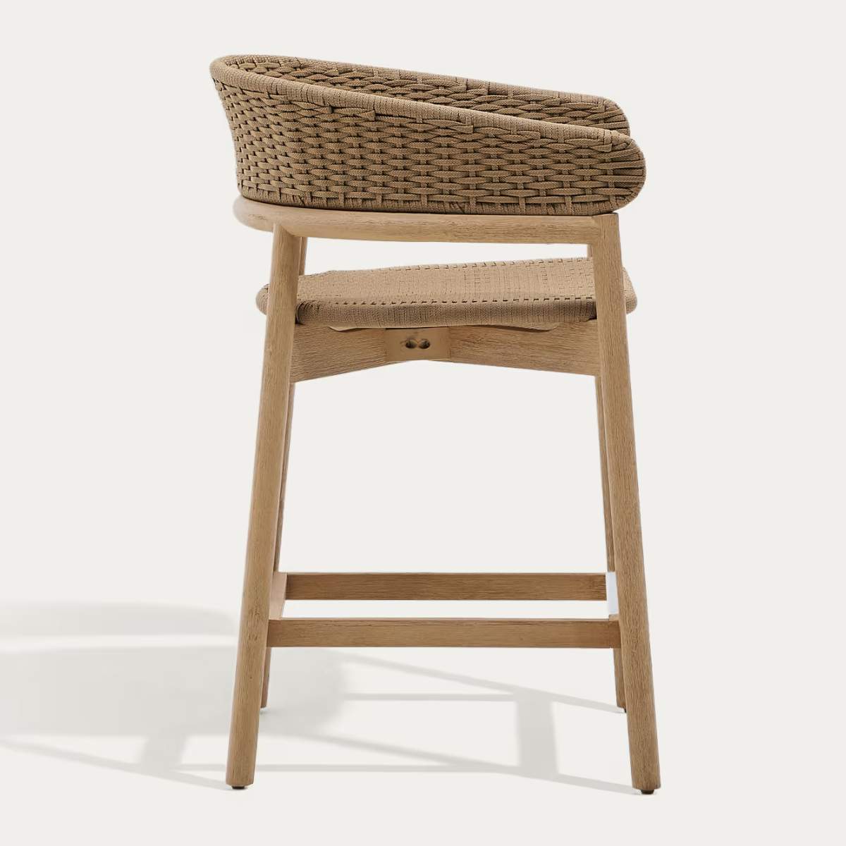 Kave Home Arinella stool in FSC 100% solid acacia wood with natural finish and beige rope cord 65cm