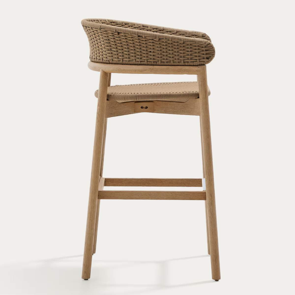 Kave Home Arinella stool in FSC 100% solid acacia wood with natural finish and beige rope cord 75cm