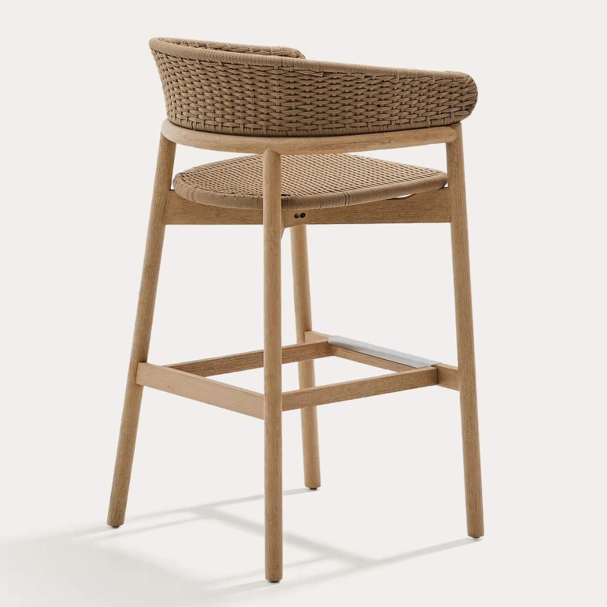 Kave Home Arinella stool in FSC 100% solid acacia wood with natural finish and beige rope cord 75cm