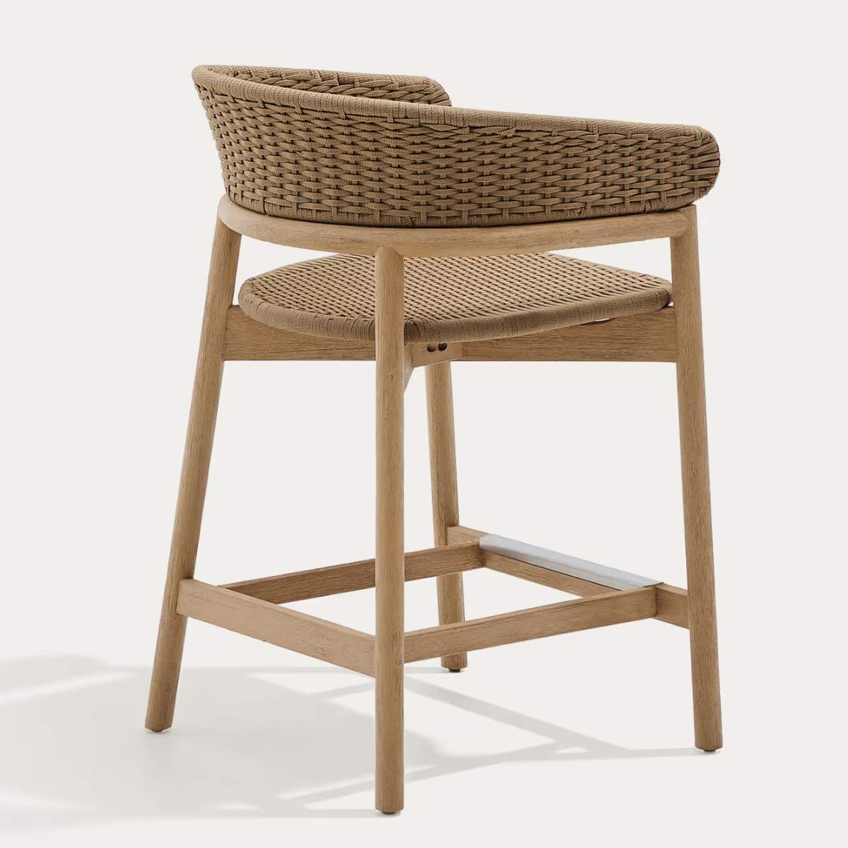 Kave Home Arinella stool in FSC 100% solid acacia wood with natural finish and beige rope cord 65cm