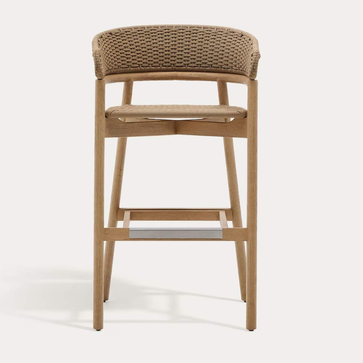 Kave Home Arinella stool in FSC 100% solid acacia wood with natural finish and beige rope cord 75cm