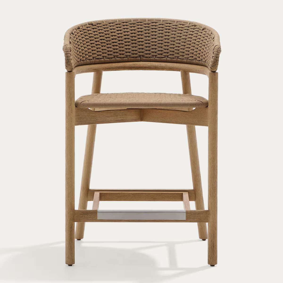 Kave Home Arinella stool in FSC 100% solid acacia wood with natural finish and beige rope cord 65cm