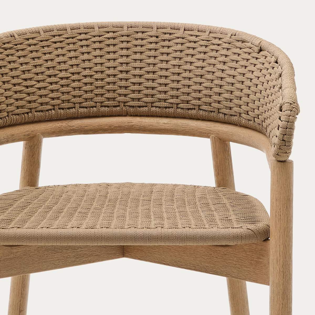 Kave Home Arinella stool in FSC 100% solid acacia wood with natural finish and beige rope cord 75cm
