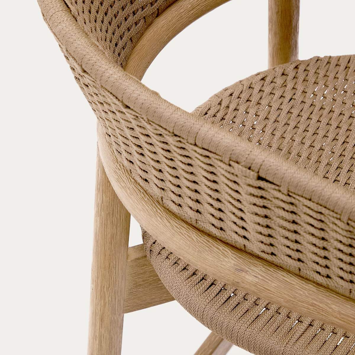 Kave Home Arinella stool in FSC 100% solid acacia wood with natural finish and beige rope cord 65cm