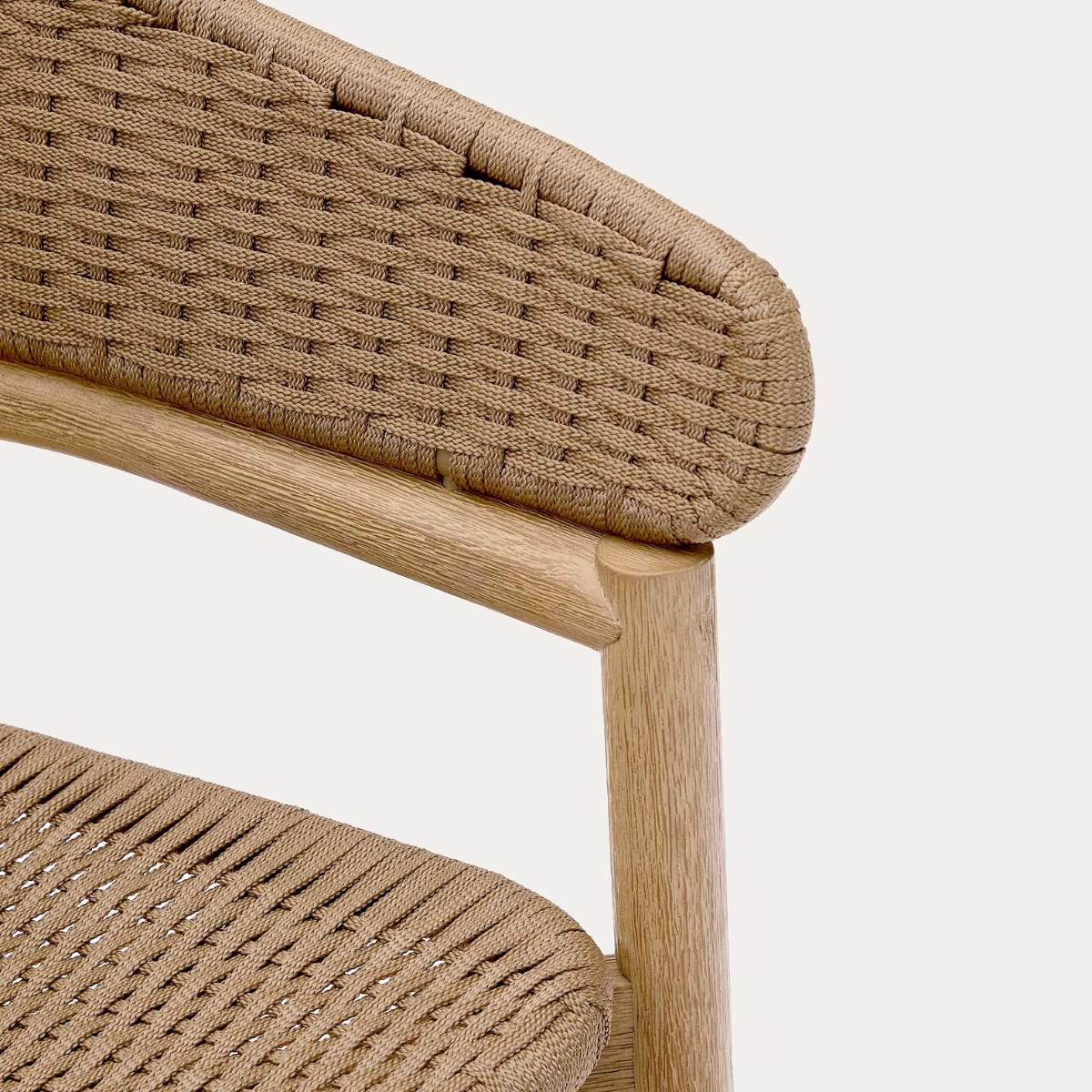 Kave Home Arinella stool in FSC 100% solid acacia wood with natural finish and beige rope cord 65cm