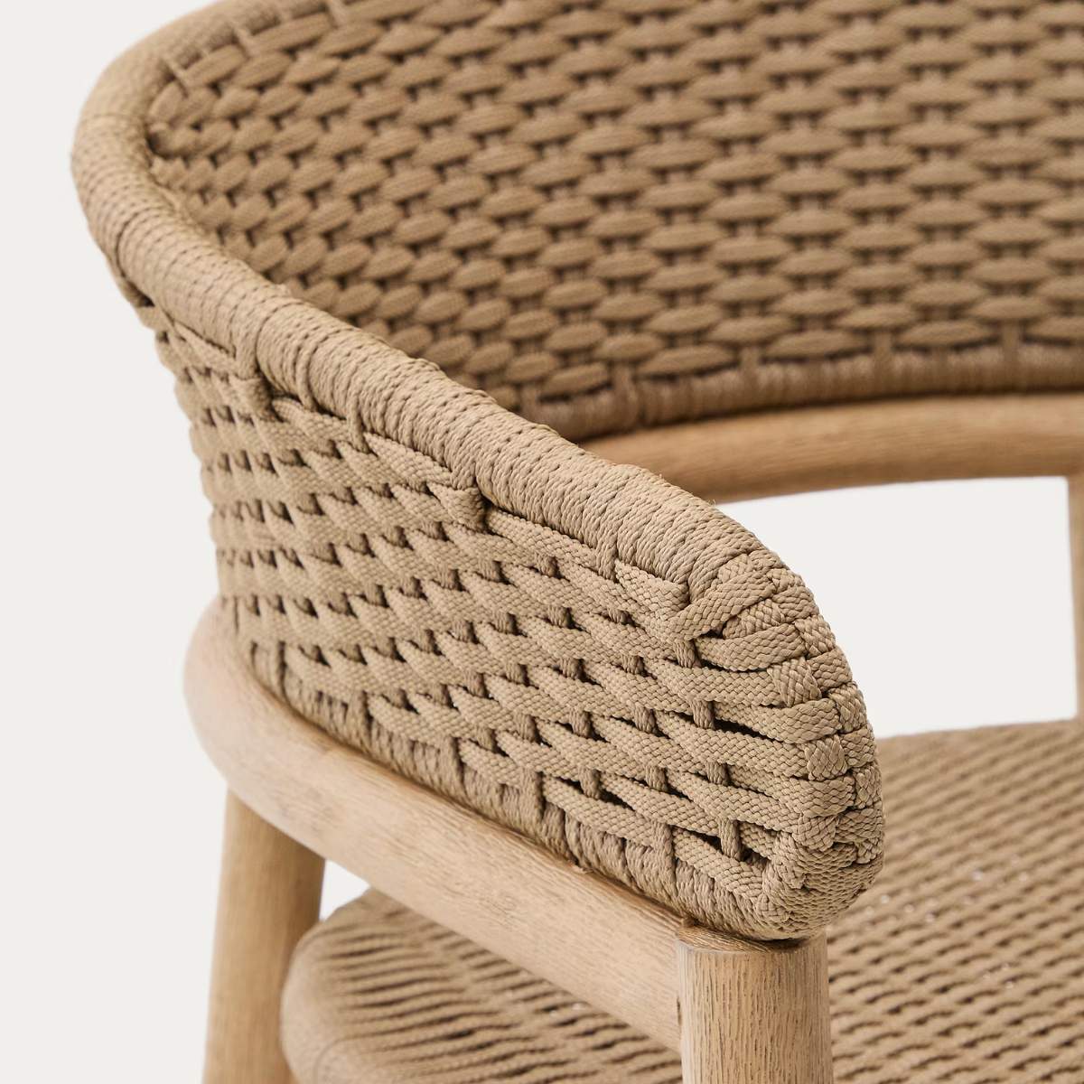 Kave Home Arinella stool in FSC 100% solid acacia wood with natural finish and beige rope cord 75cm