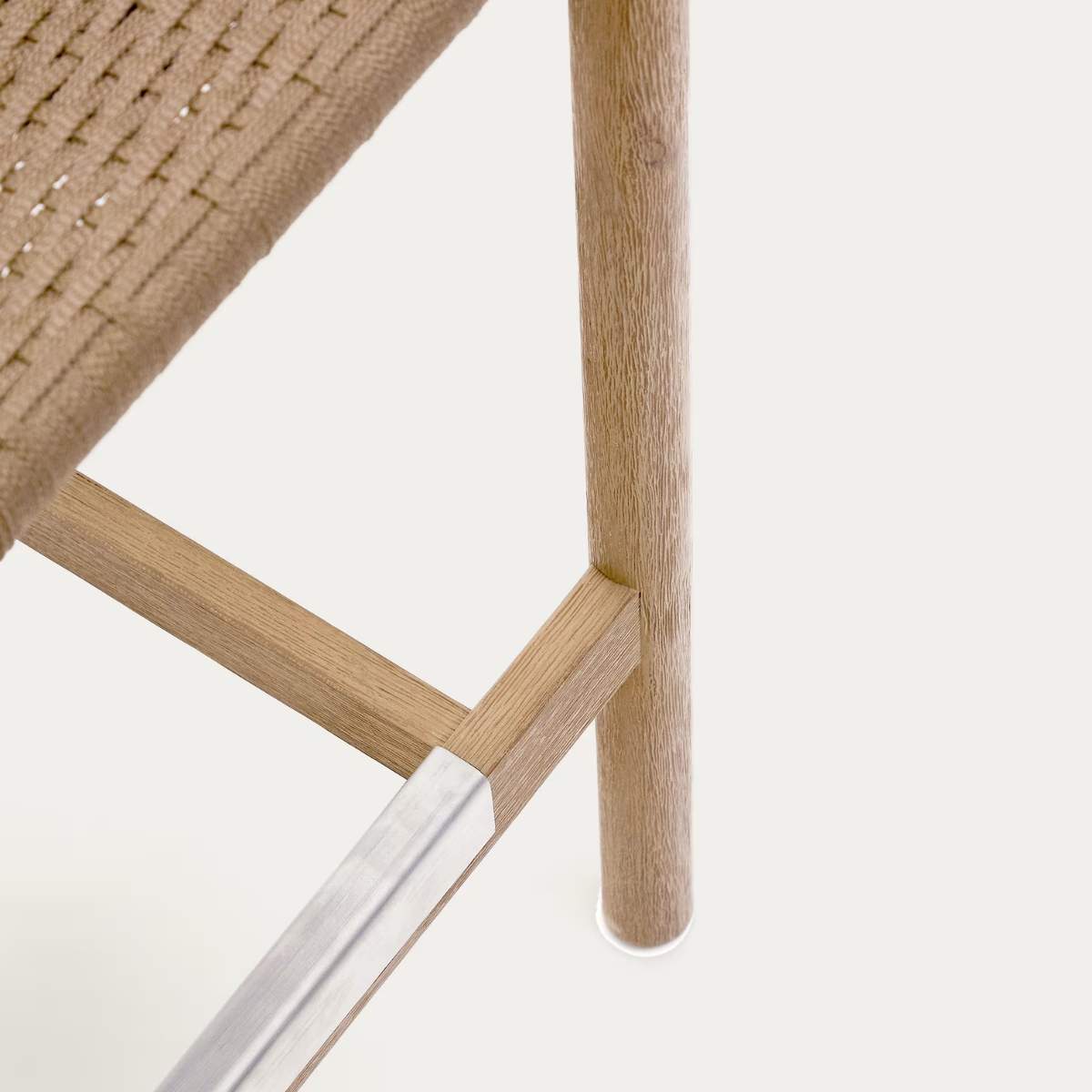 Kave Home Arinella stool in FSC 100% solid acacia wood with natural finish and beige rope cord 65cm