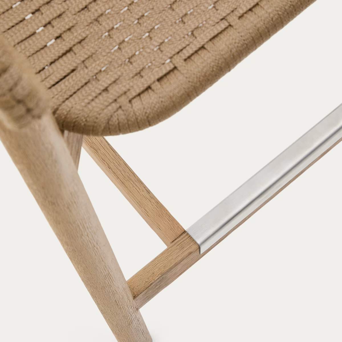 Kave Home Arinella stool in FSC 100% solid acacia wood with natural finish and beige rope cord 65cm