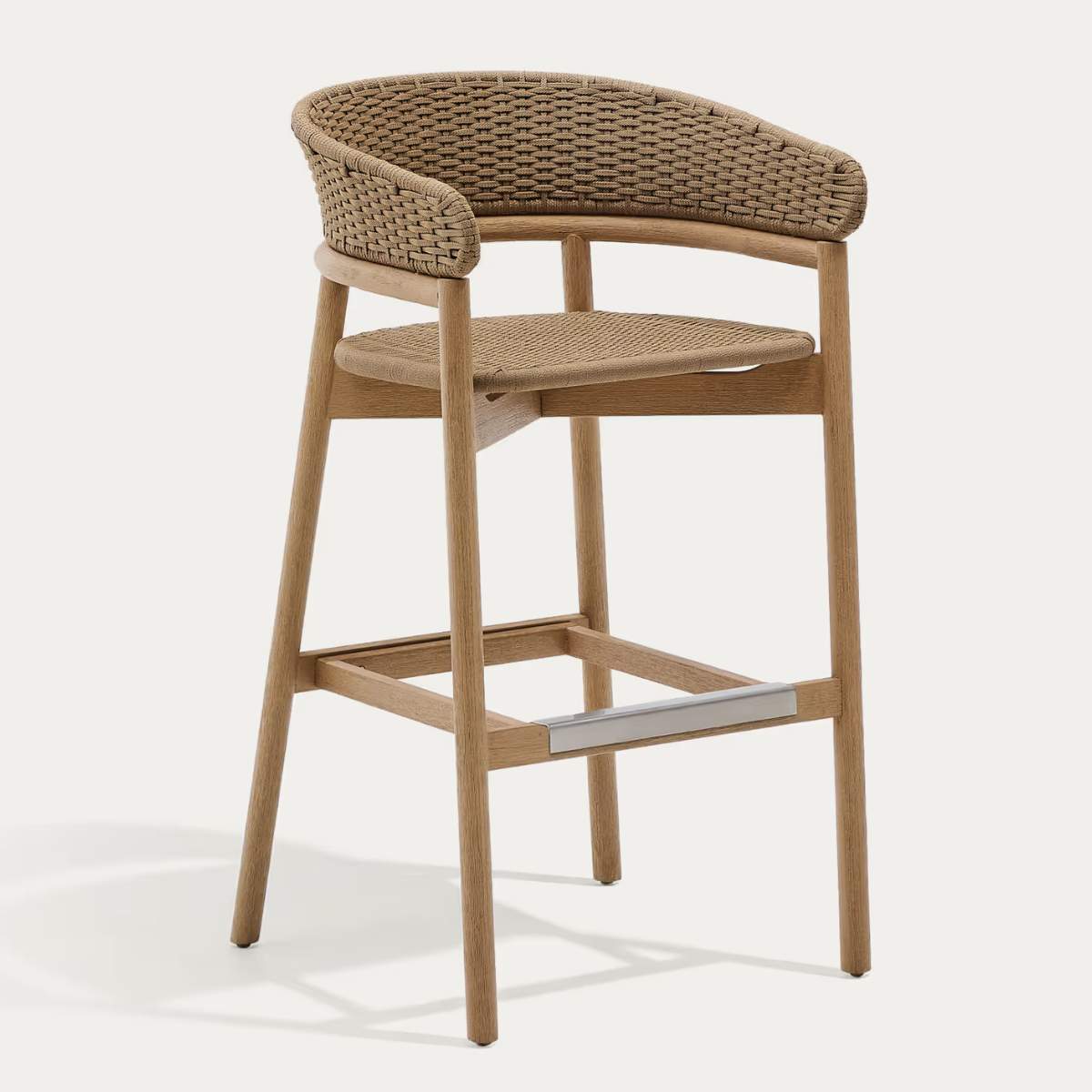 Kave Home Arinella stool in FSC 100% solid acacia wood with natural finish and beige rope cord 75cm