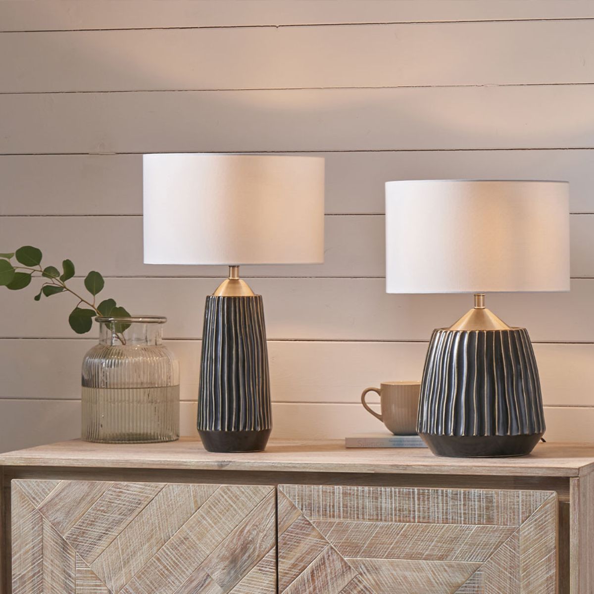 Pacific Lifestyle Artemis Black Textured Ceramic and Brushed Silver Tall Table Lamp