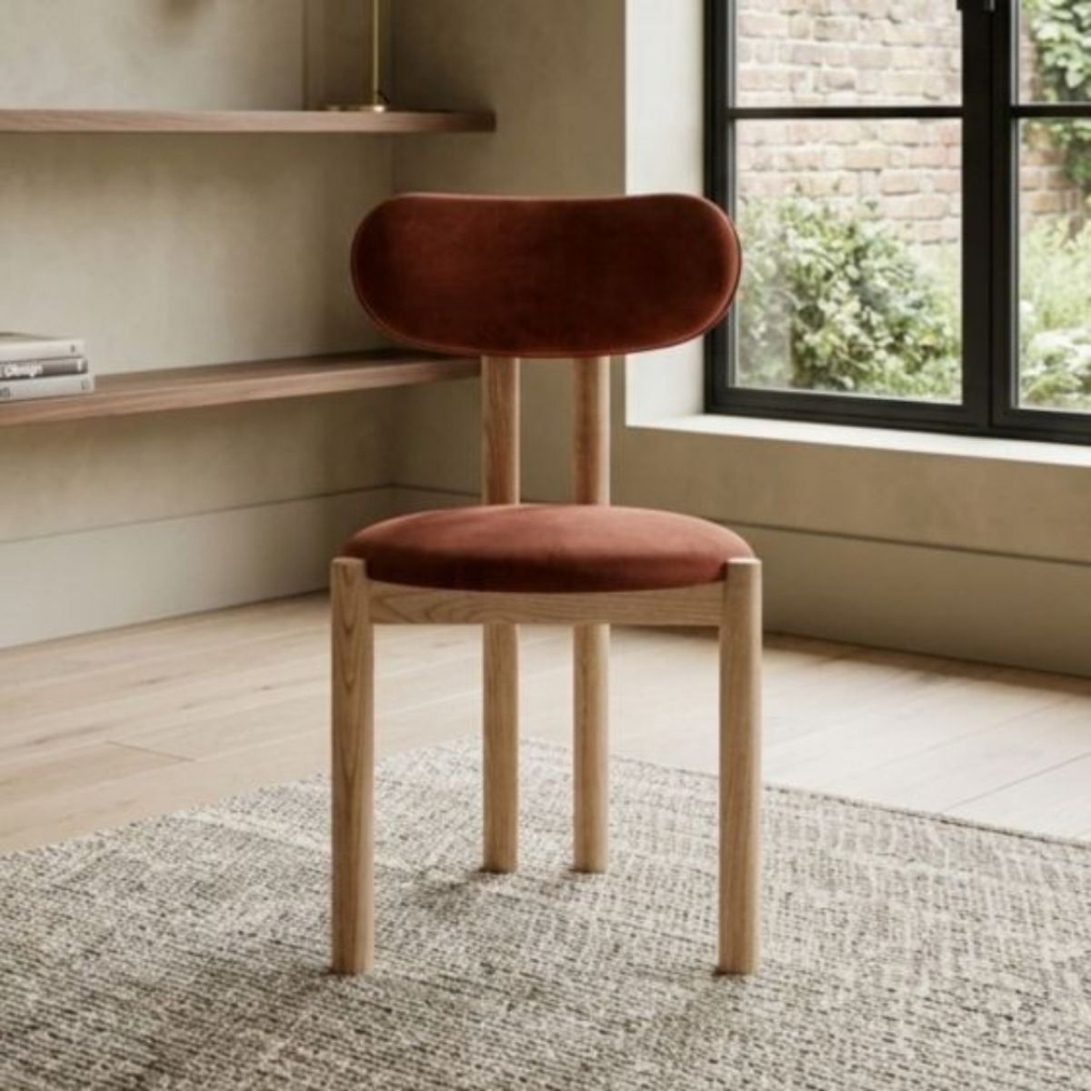 Trade Furniture Aspen Orange Rust Velvet Oak Dining Chair