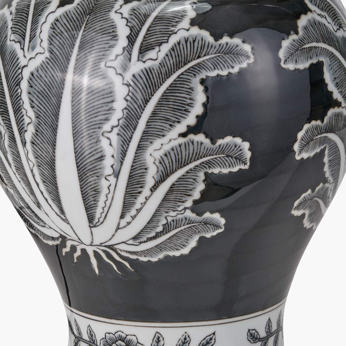 Pacific Lifestyle Asteria Black and White Feather Ceramic Urn Table Lamp Base