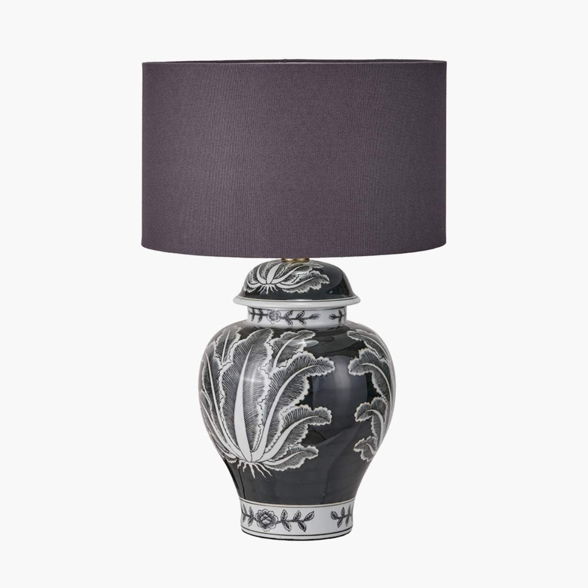 Pacific Lifestyle Asteria Black and White Feather Ceramic Urn Table Lamp Base