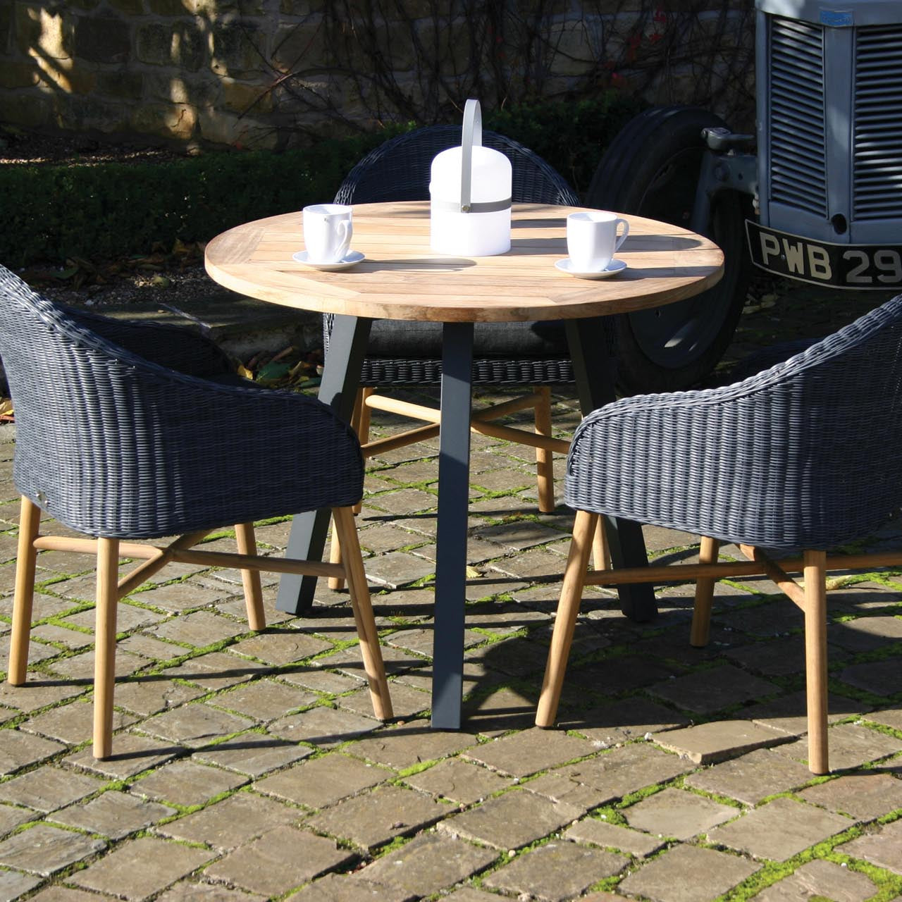 PR Home Atlantic 90cm Round Outdoor Dining Table – Anthracite / Teak