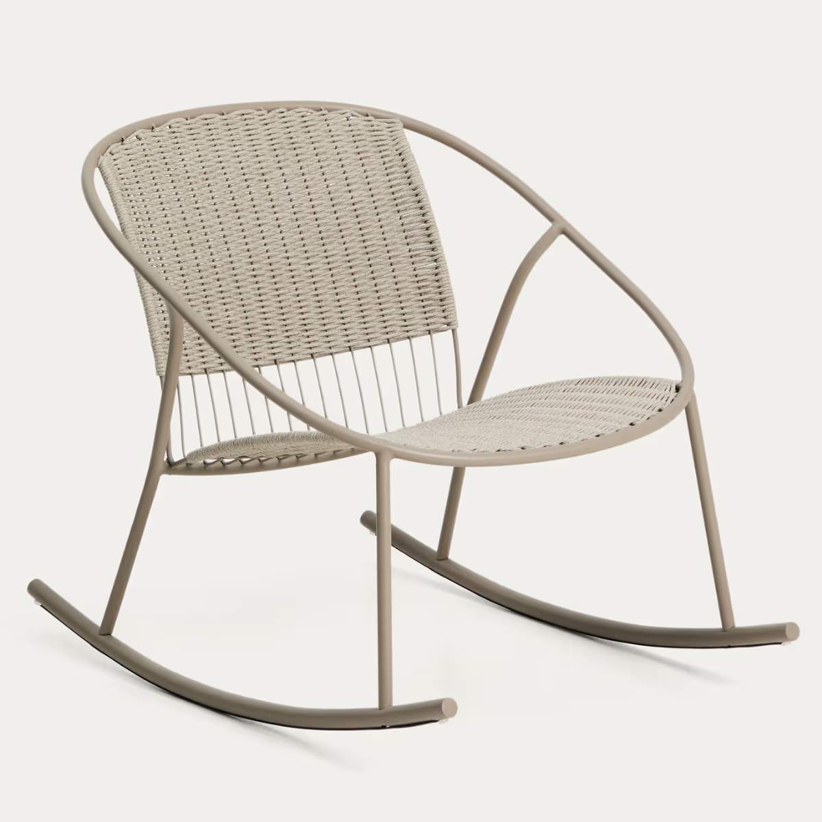 Kave Home Atrani rocking chair in galvanized steel and green rope