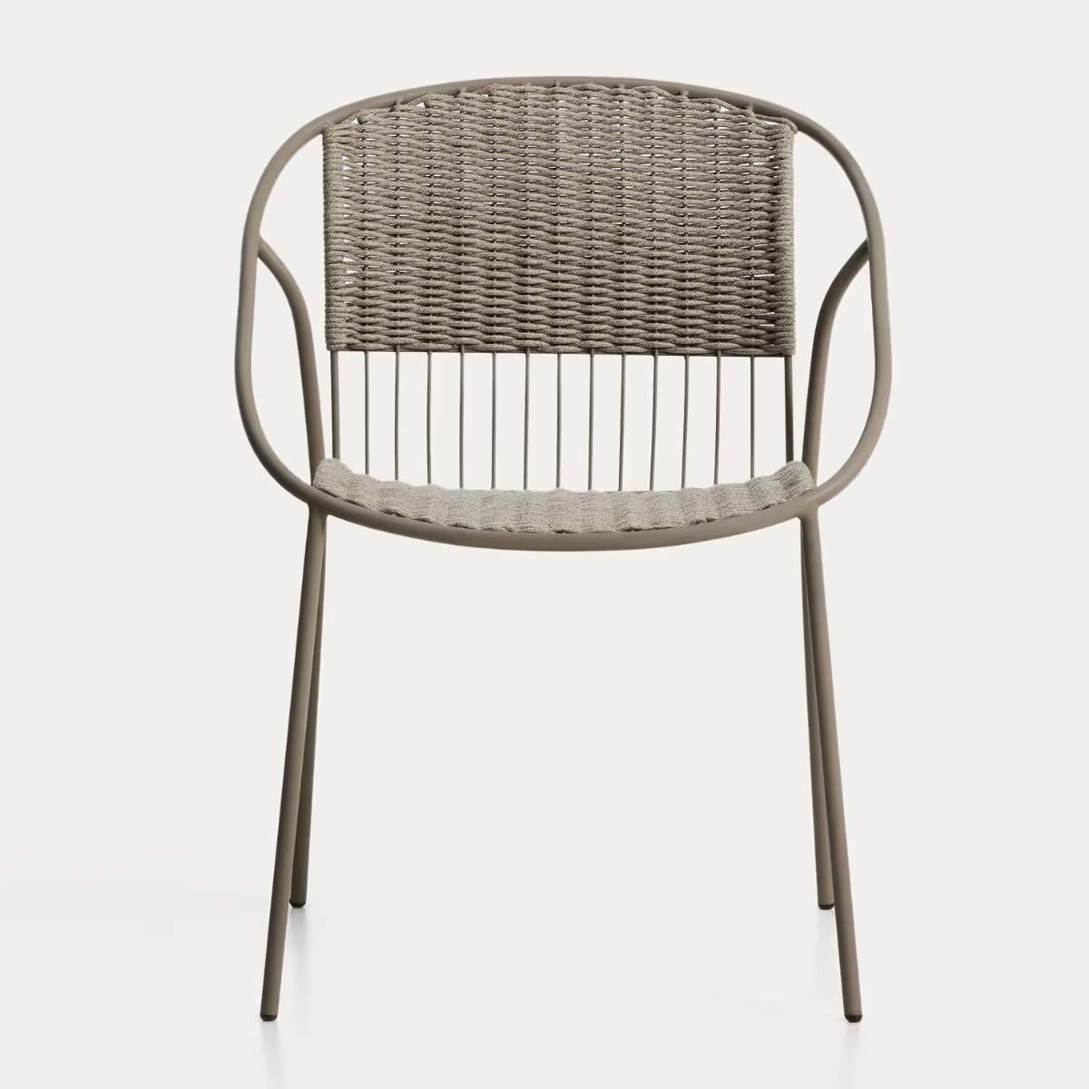 Kave Home Atrani stackable outdoor chair in galvanised steel and green rope